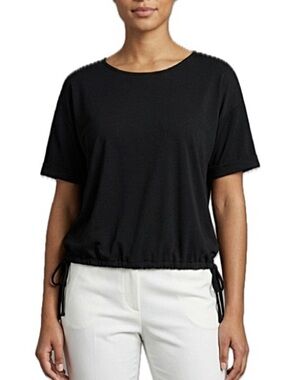 NWT Adrianna Papell Black Short Sleeve Tee Size Small Elastic Drawstring Tie Hem